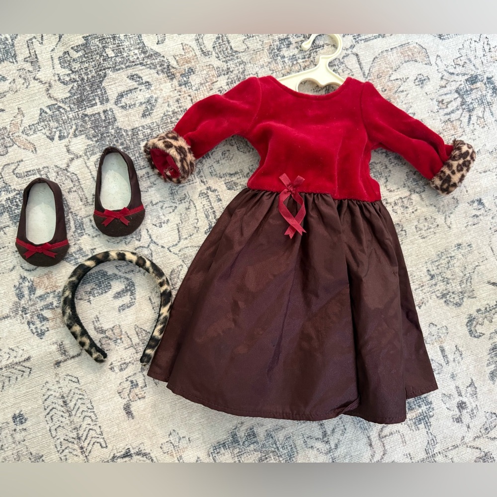 American Girl Doll Chocolate Cherry Outfit dress, shoes, headband, 2005 mint